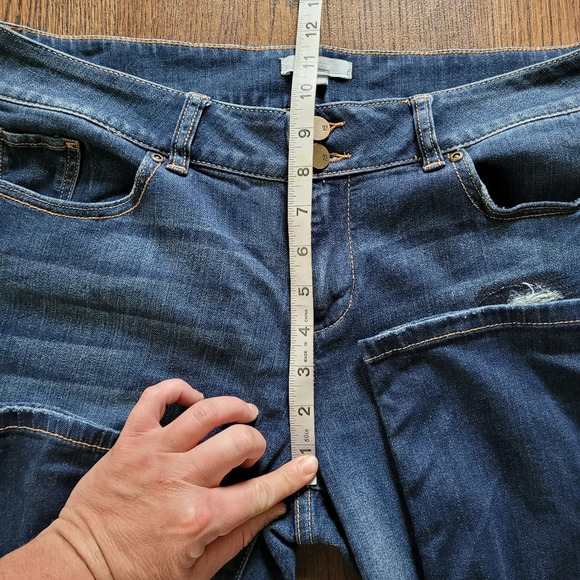 New York & Company Distressed Dark Wash Skinny Jeans Size Women's 12 - Picture 7 of 11